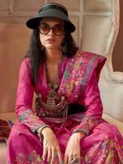 Glowing Pink Digital Printed Silk Festive Wear Saree With Blouse