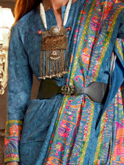 Sparkling Blue Digital Printed Silk Wedding Wear Saree With Blouse