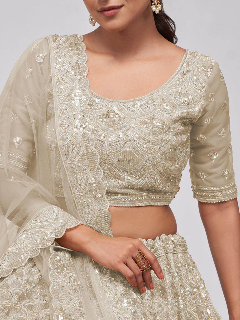 Charismatic Ivory Heavy Sequins Net Bridesmaid Lehenga Choli