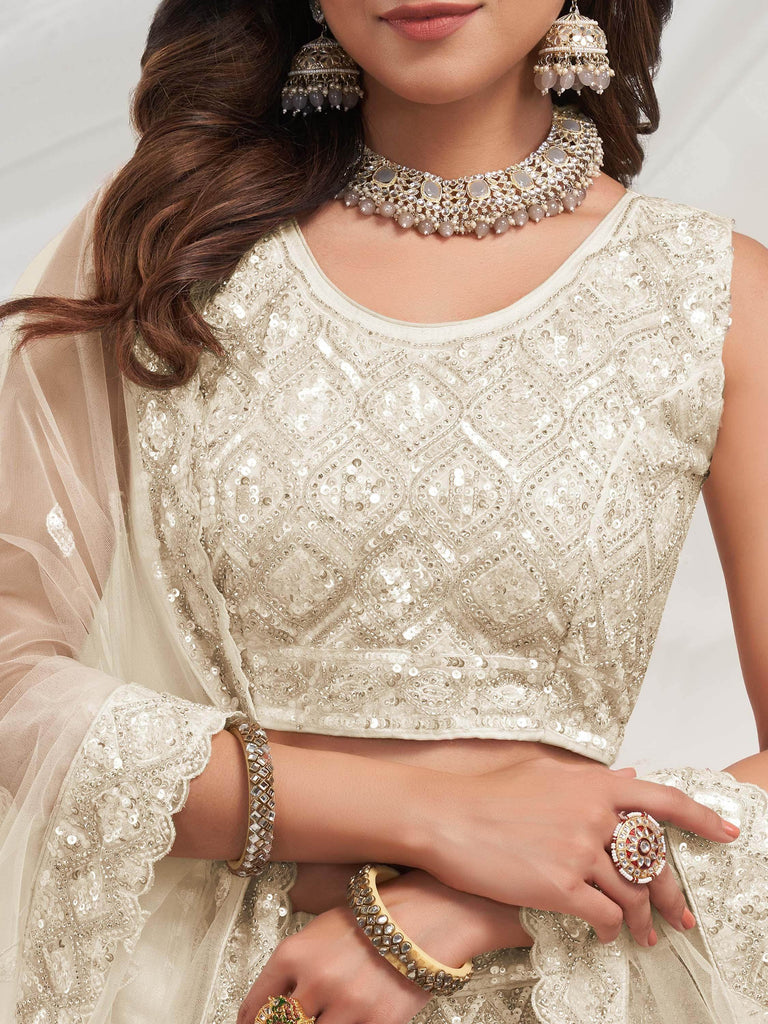 Marvelous Ivory Fully Embroidered Net Designer Lehenga Choli