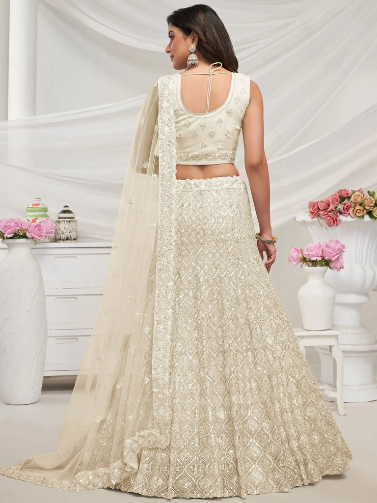 Marvelous Ivory Fully Embroidered Net Designer Lehenga Choli