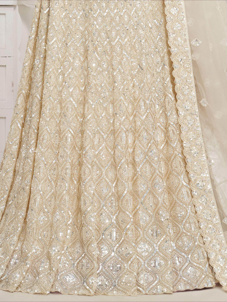 Marvelous Ivory Fully Embroidered Net Designer Lehenga Choli