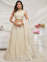 Marvelous Ivory Fully Embroidered Net Designer Lehenga Choli