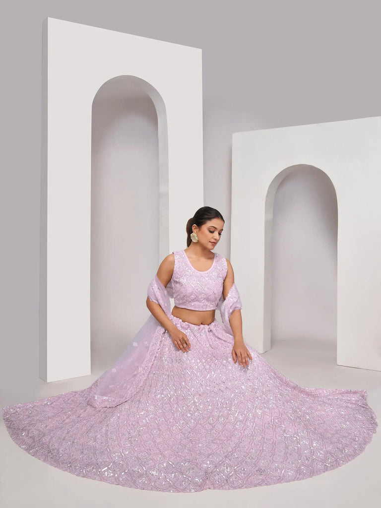 Gorgeous Lavender Embroidered Net Bridesmaid Lehenga Choli