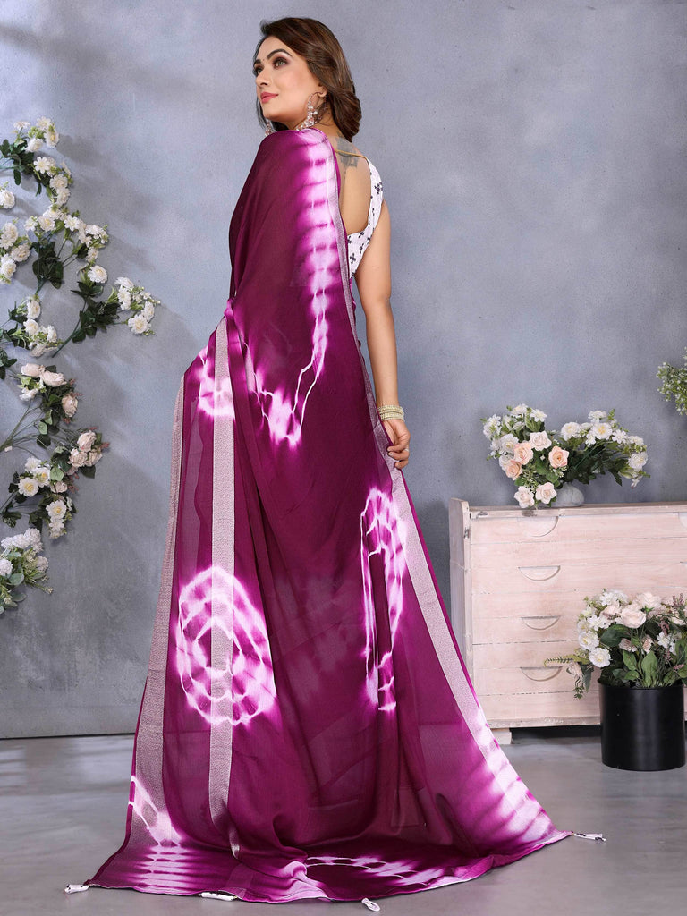 Regal Wine Chiffon Printed Event Wear Saree With Blouse