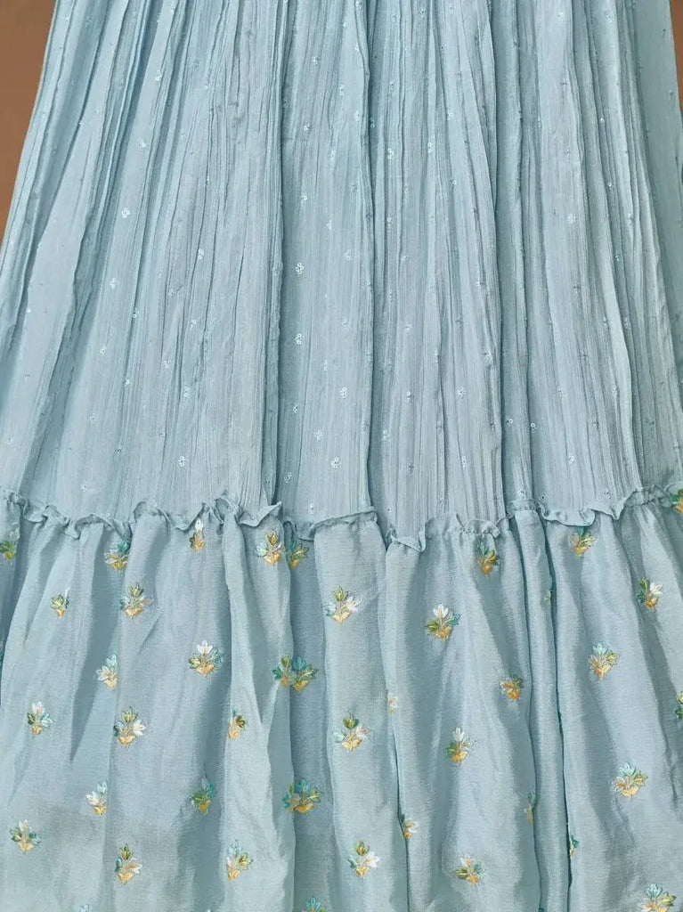 Divine Blue Floral Embroidered Silk Festive look Lehenga choli