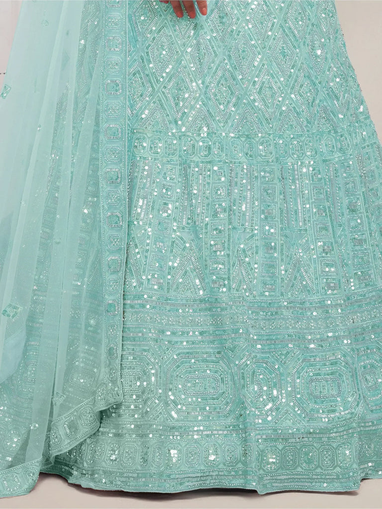 Captivating Sky Blue Heavy Sequins Net Bridesmaid Lehenga Choli