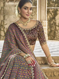 Fabulous Wine Color Printed Gaji Silk Event Wear Saree With Blouse