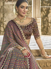 Fabulous Wine Color Printed Gaji Silk Event Wear Saree With Blouse