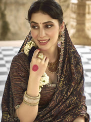 Adorable Brown Color Printed Gaji Silk Function Wear Saree With Blouse