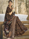 Adorable Brown Color Printed Gaji Silk Function Wear Saree With Blouse