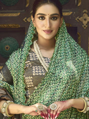 Lovable Green Color Printed Gaji Silk Festival Wear Saree With Blouse