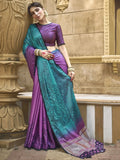 Attractive Purple Color Printed Gaji Silk Event Wear Saree With Blouse