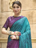 Attractive Purple Color Printed Gaji Silk Event Wear Saree With Blouse