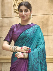 Attractive Purple Color Printed Gaji Silk Event Wear Saree With Blouse