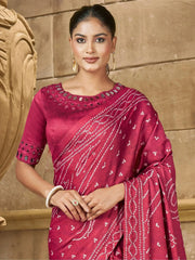 Attractive Maroon Printed Gaji Silk Wedding Wear Saree With Blouse