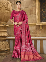 Attractive Maroon Printed Gaji Silk Wedding Wear Saree With Blouse