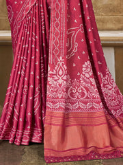 Attractive Maroon Printed Gaji Silk Wedding Wear Saree With Blouse