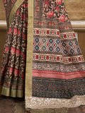 Majestic Brown Color Printed Gaji Silk Function Wear Saree With Blouse