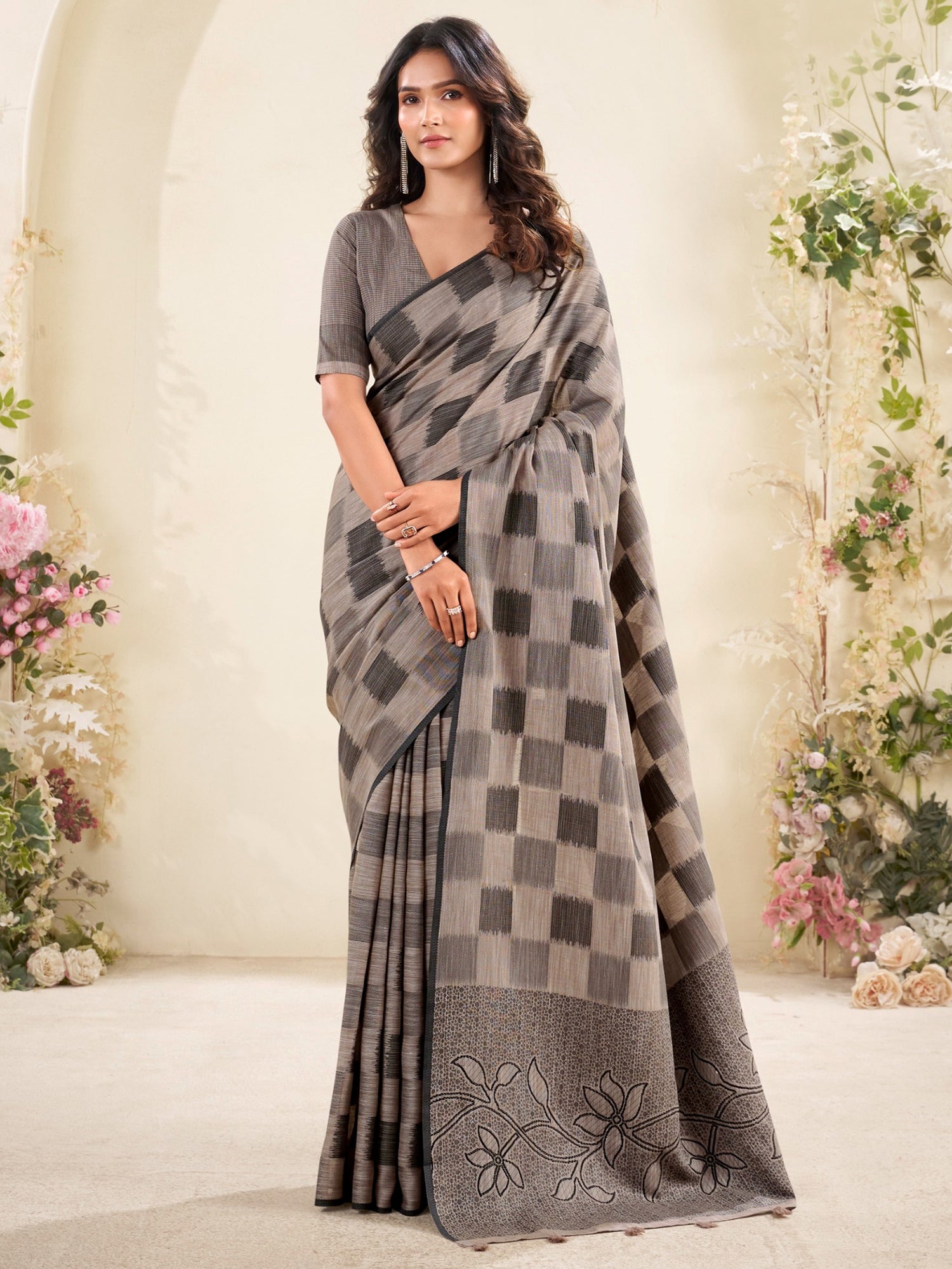 Precious Grey Digital Printed Silk Casual Wear Saree With Blouse