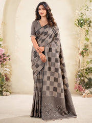 Precious Grey Digital Printed Silk Casual Wear Saree With Blouse