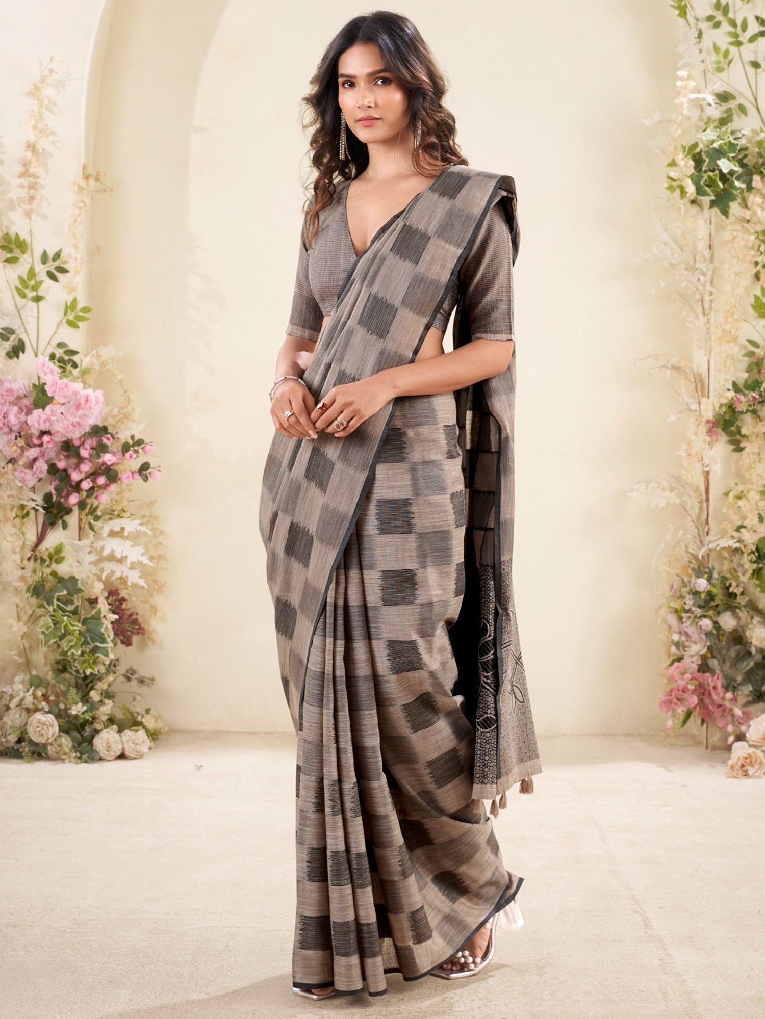 Precious Grey Digital Printed Silk Casual Wear Saree With Blouse
