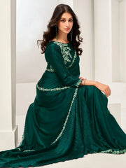 Gorgeous Green Zardosi Satin Silk Wedding Wear Saree With Blouse