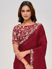 Adorable Maroon Sequence Georgette Wedding Wear Saree With Blouse
