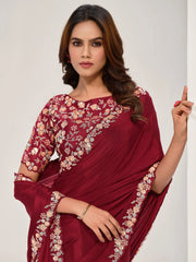Adorable Maroon Sequence Georgette Wedding Wear Saree With Blouse