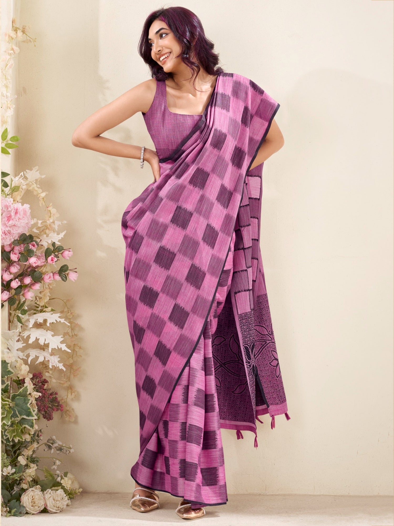 Classic Purple Digital Printed Silk Office Wear Saree With Blouse
