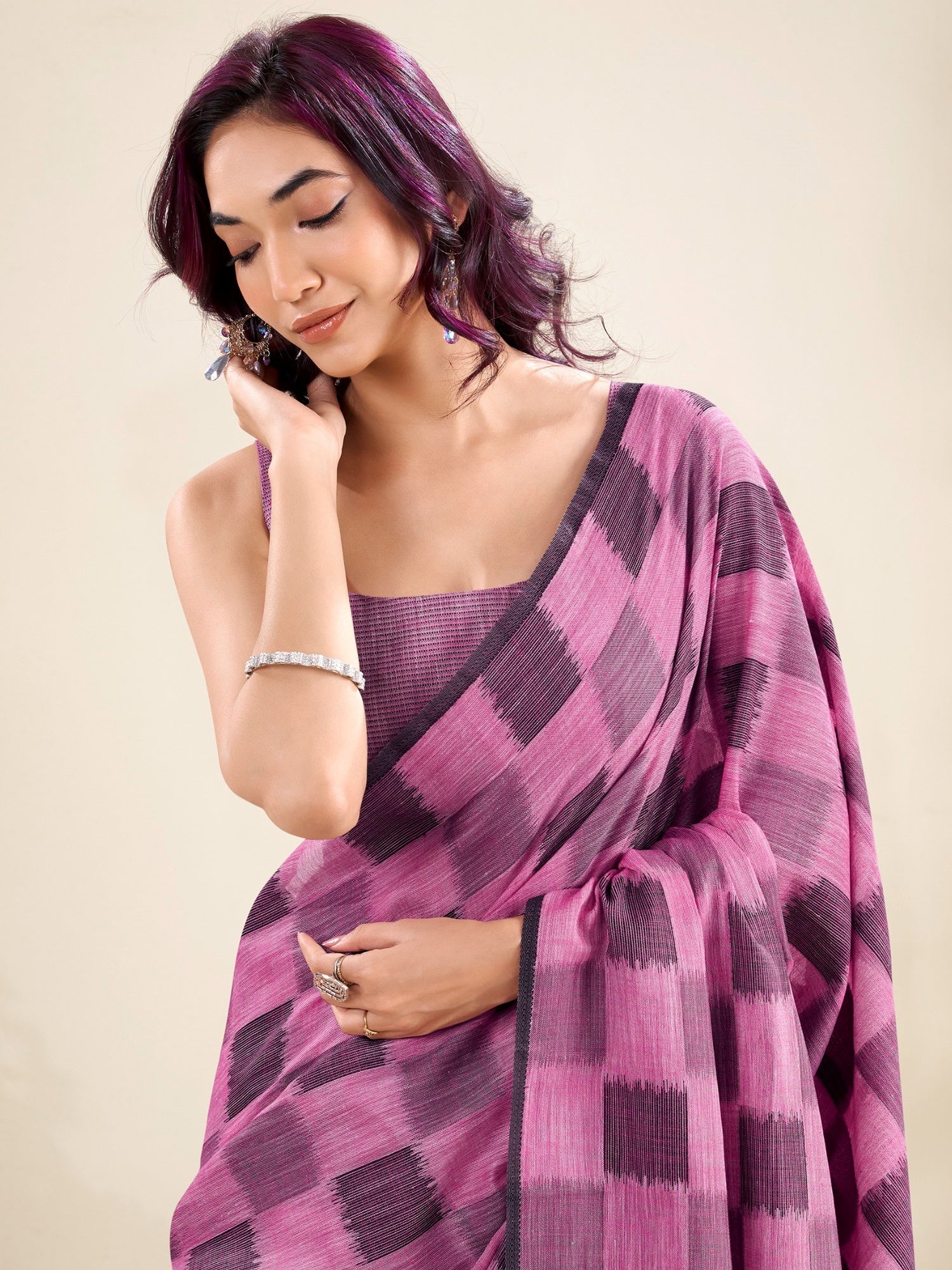 Classic Purple Digital Printed Silk Office Wear Saree With Blouse
