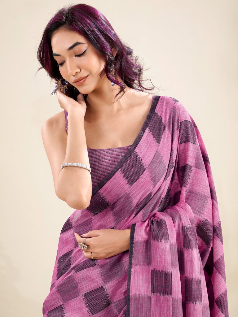 Classic Purple Digital Printed Silk Office Wear Saree With Blouse