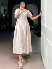 Outstanding Cream Plain Crushed Casual Wear Dress