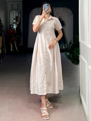 Outstanding Cream Plain Crushed Casual Wear Dress