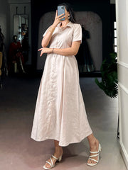 Outstanding Cream Plain Crushed Casual Wear Dress