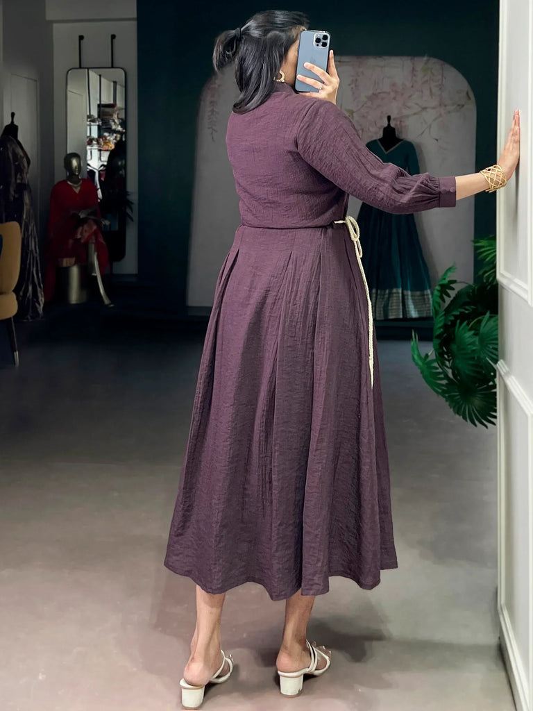 Amazing Deep Purple Plain Georgette Casual Wear Dress