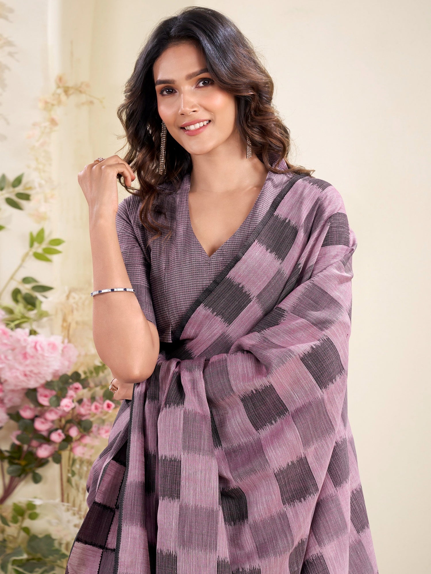 Amazing Mauve Digital Printed Silk Casual Wear Saree With Blouse