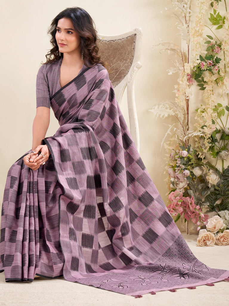 Amazing Mauve Digital Printed Silk Casual Wear Saree With Blouse