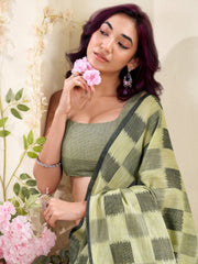 Beautiful Green Digital Printed Silk Office Wear Saree With Blouse