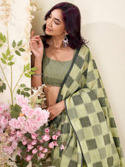 Beautiful Green Digital Printed Silk Office Wear Saree With Blouse
