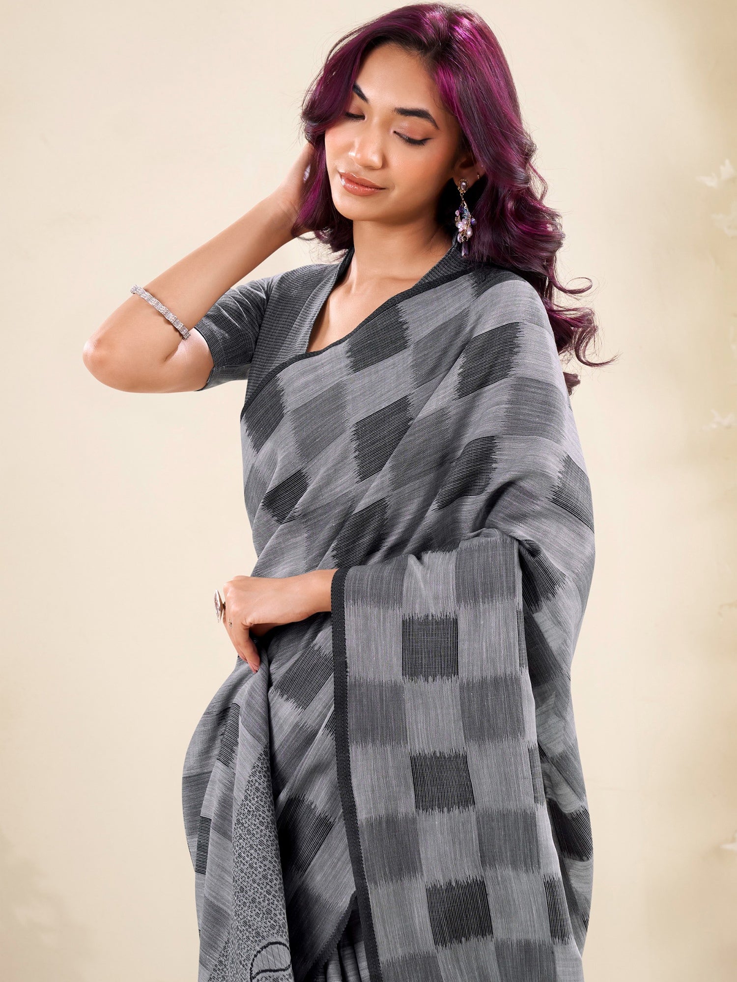 Charming Grey Digital Printed Silk Casual Wear Saree With Blouse