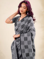 Charming Grey Digital Printed Silk Casual Wear Saree With Blouse