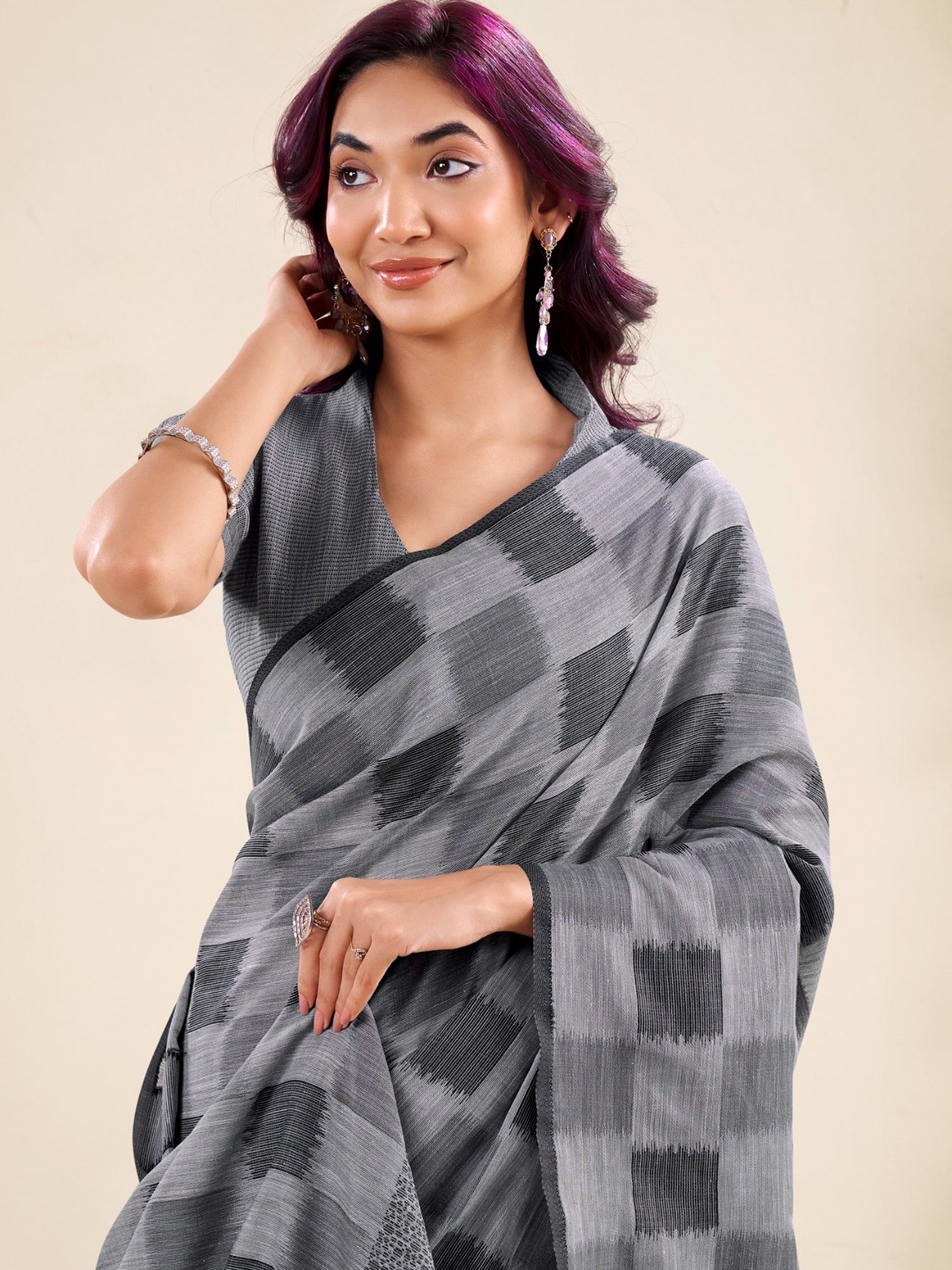 Charming Grey Digital Printed Silk Casual Wear Saree With Blouse