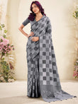 Charming Grey Digital Printed Silk Casual Wear Saree With Blouse