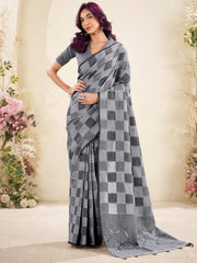 Charming Grey Digital Printed Silk Casual Wear Saree With Blouse