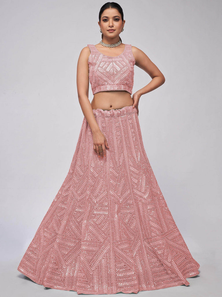 Spectacular Pink Heavy Sequins Net Wedding Wear Lehenga Choli