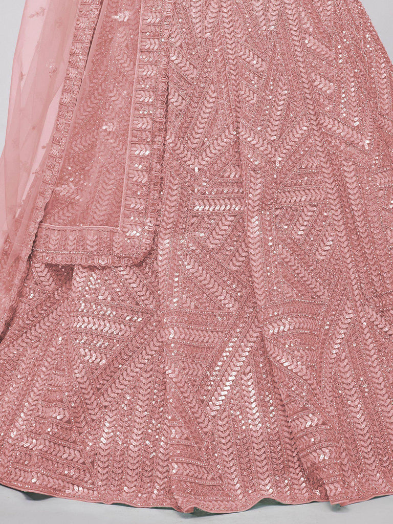 Spectacular Pink Heavy Sequins Net Wedding Wear Lehenga Choli