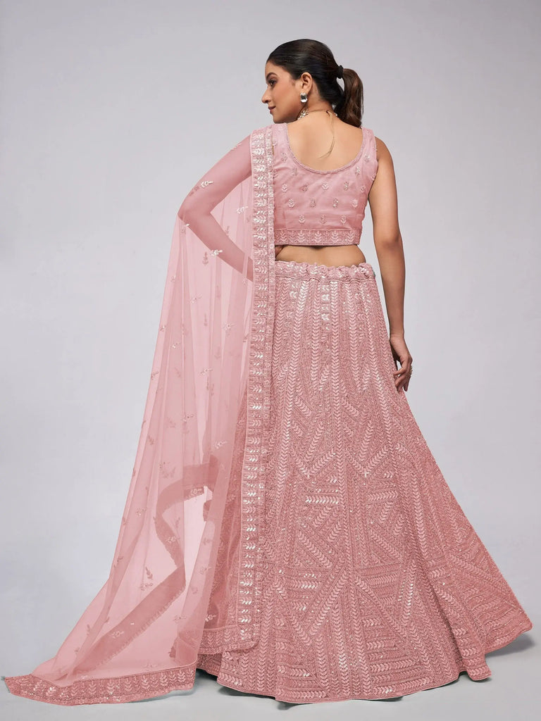 Spectacular Pink Heavy Sequins Net Wedding Wear Lehenga Choli