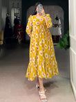 Outstanding Yellow Floral Printed Georgette Casual Wear Dress