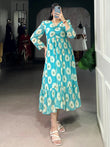 Precious Sky Blue Floral Printed Georgette Casual Wear Dress